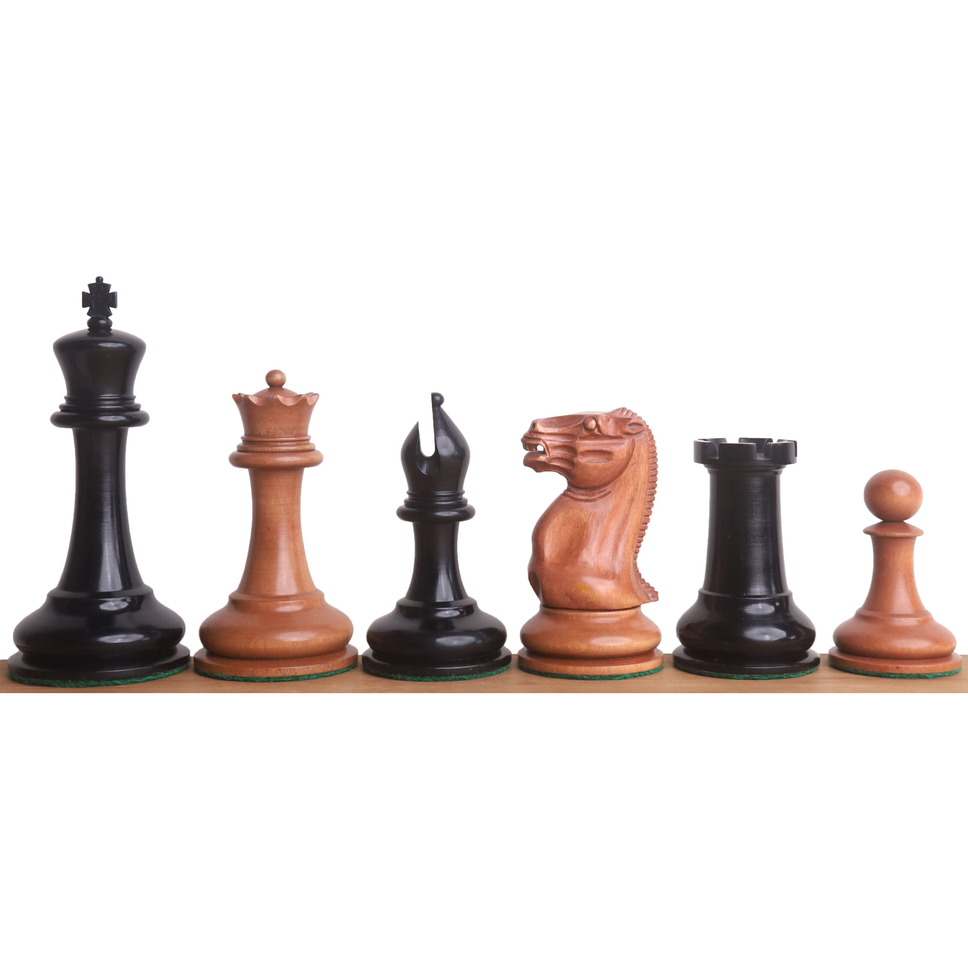 Ebony and antiqued boxwood 1849 Cooke Type Staunton army lined up