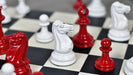 1849 Original Staunton wooden chess pieces, 115mm king, painted crimson finish