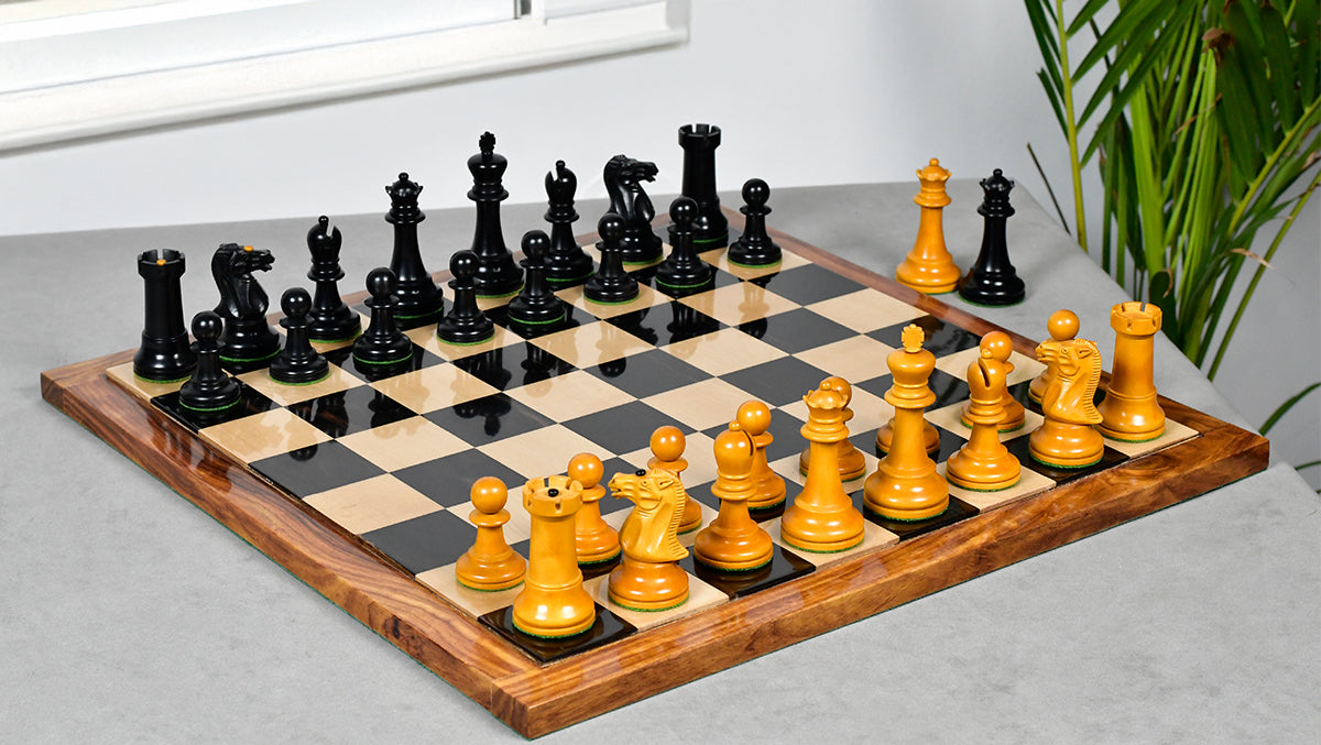 Knight carving detail on the Richard Whitty Antique chess pieces in genuine ebony and antiqued boxwood
