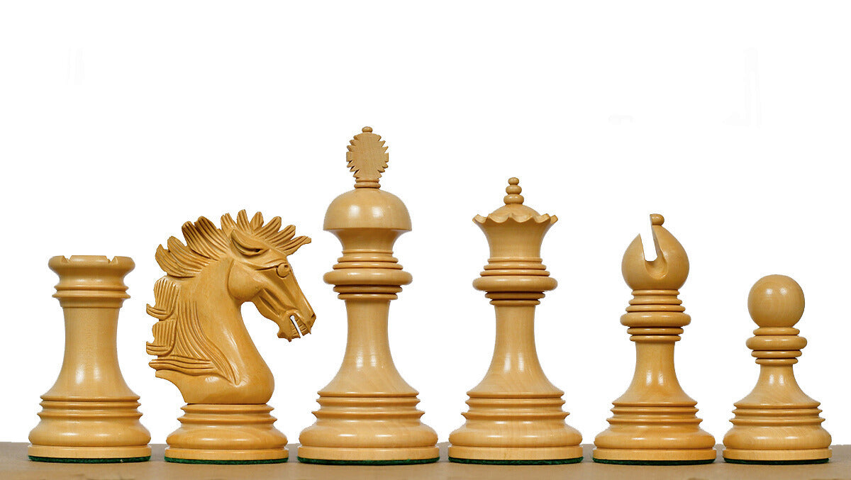 Bud rosewood chess pieces with a 112mm king and weighted felted bases