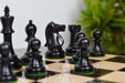96mm king chess pieces in ebonised and antique boxwood, Fischer Spassky set