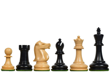 Sterling Chess 1972 Fischer Spassky ebonised and natural boxwood chess pieces