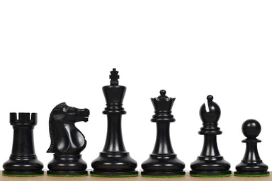 1972 Fischer Spassky chess pieces in ebonised and natural boxwood, 96mm king