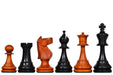 Sterling Chess 1973 Philippines Tournament chess pieces in ebonised and distressed antique boxwood, 106mm king
