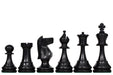 Ebonised chess pieces with a 106mm king and weighted felted bases
