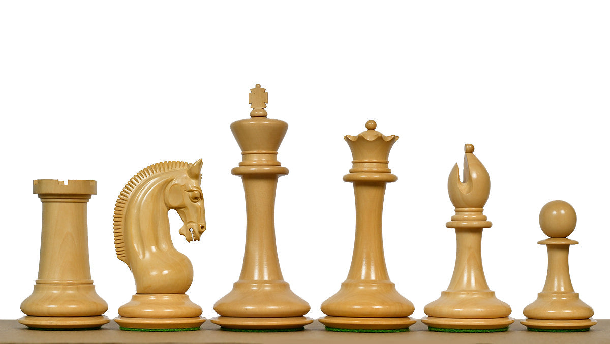 Genuine ebony chess pieces with a 112mm king and weighted felted bases