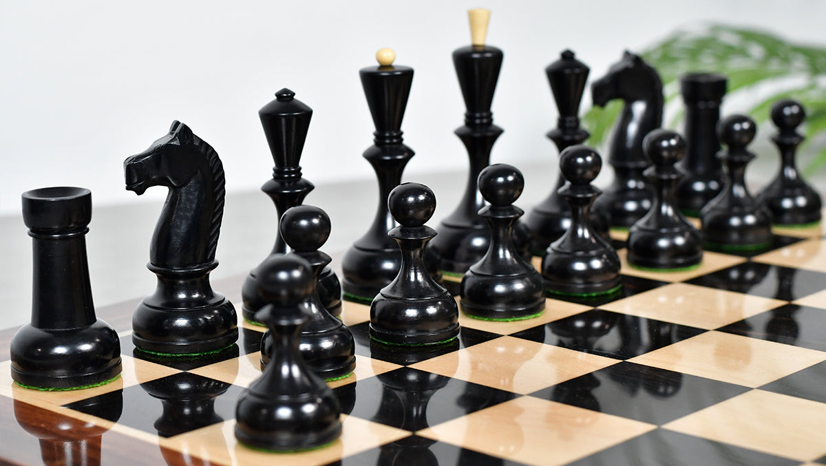 Soviet era Staunton chess pieces in ebonised and natural boxwood, available in Australia