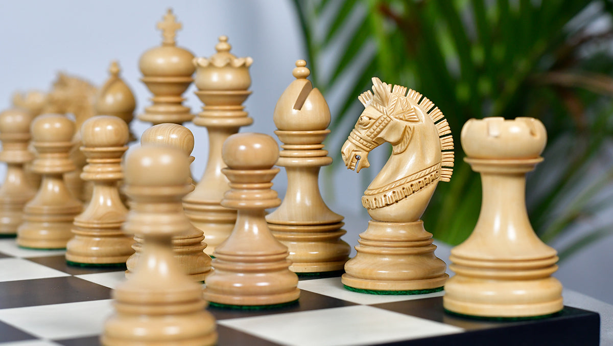 Indian Chetak II wooden chess pieces, 109mm king, Genuine ebony finish