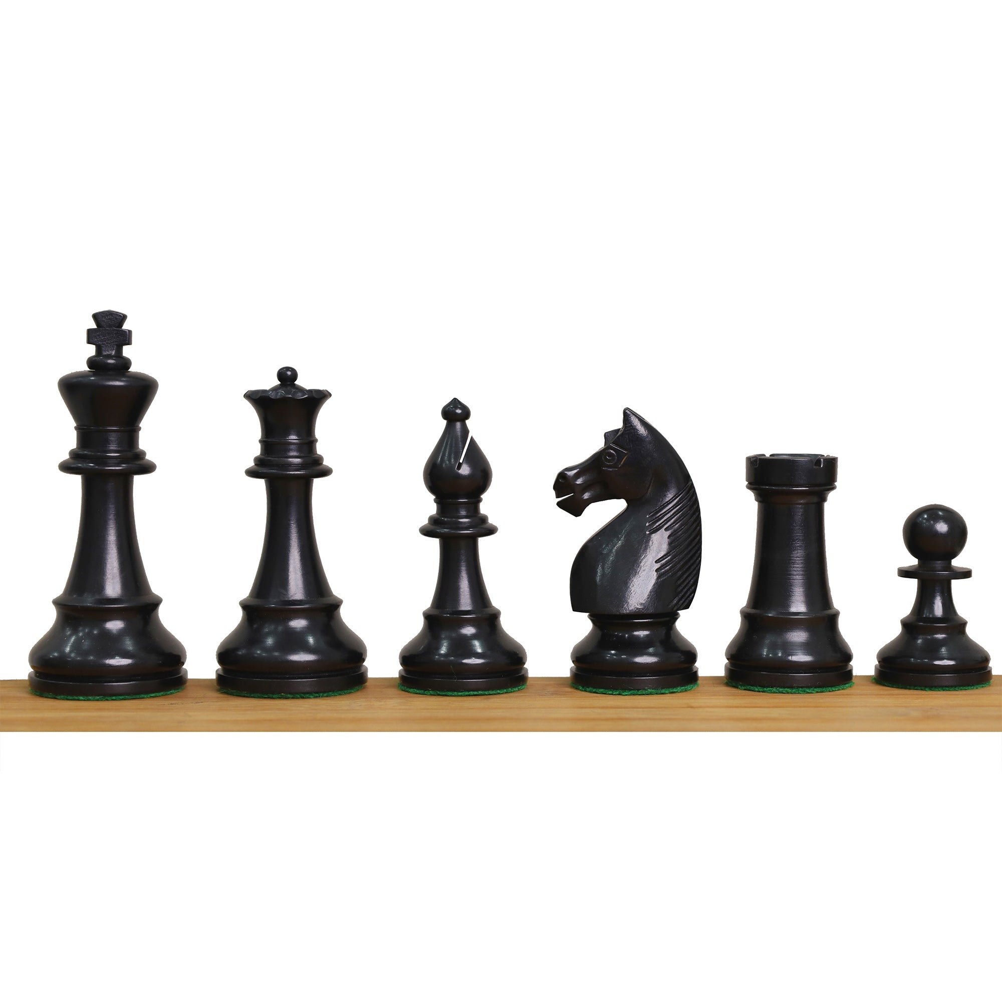 Ebonised Boxwood and Boxwood chessmen sized for 55 to 60 mm squares