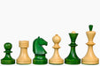 Sterling Chess Soviet Era chess pieces in stained green ash burl and boxwood, 95mm king