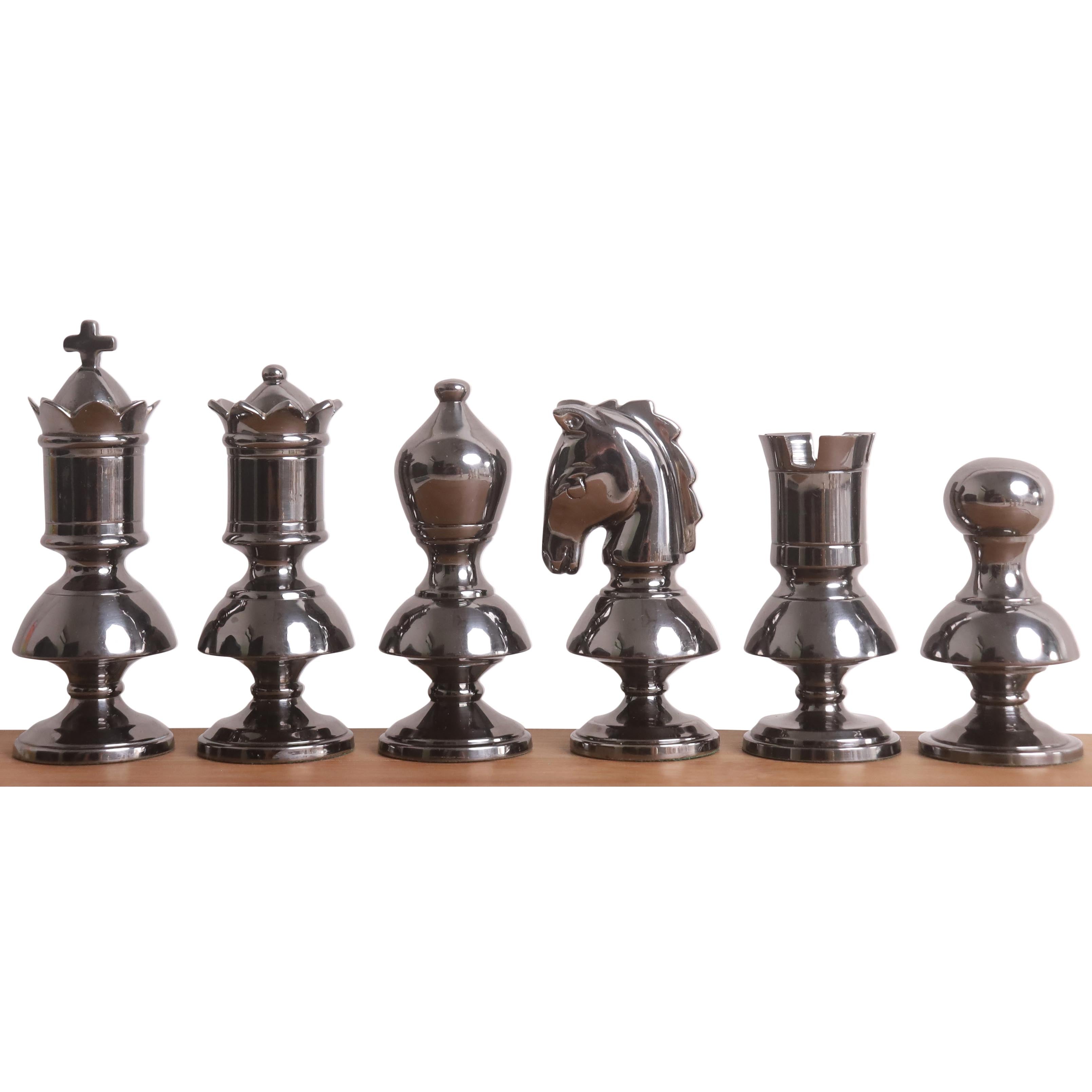 34 piece metallic grey and gold chessmen set