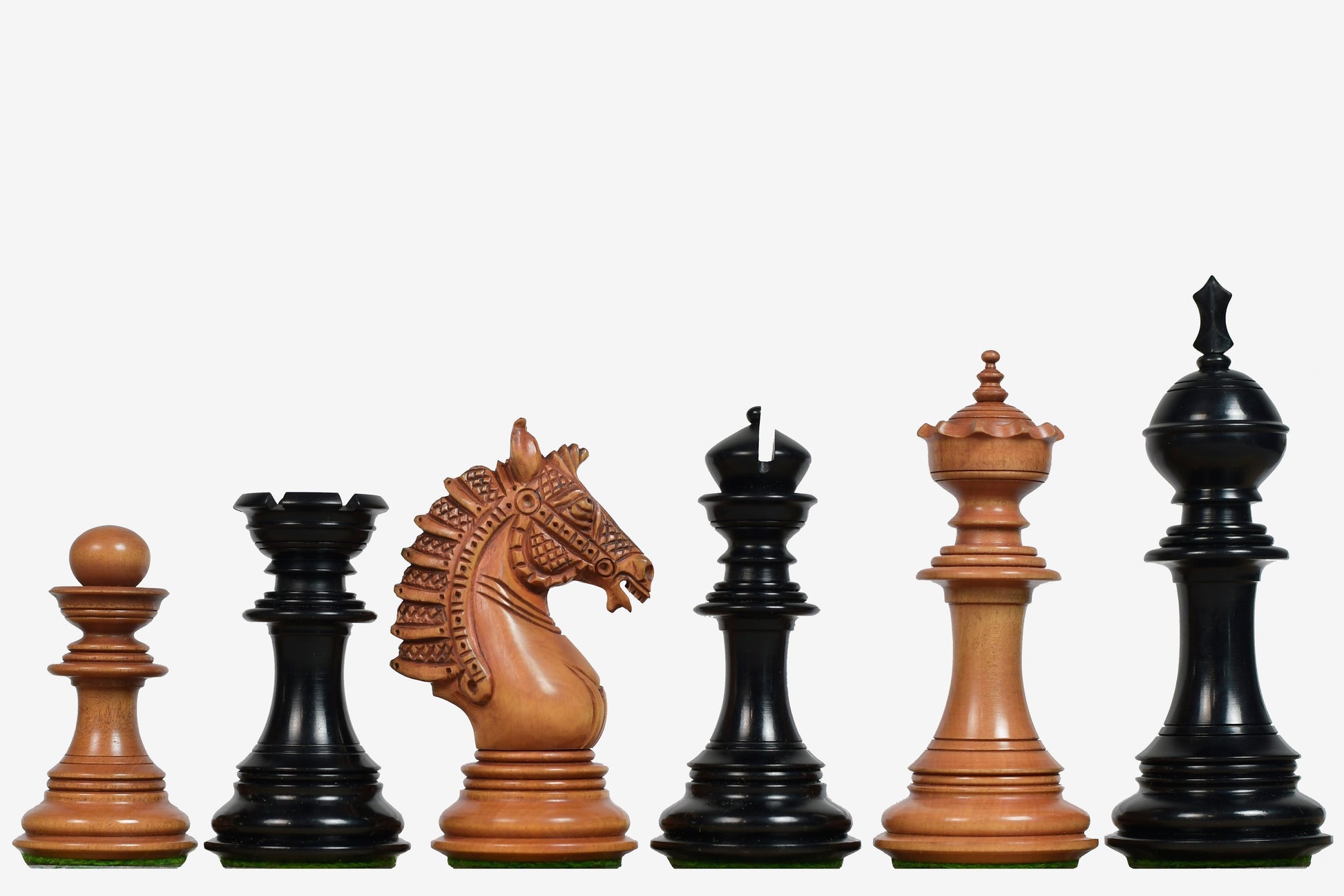 Sikh Empire Triple Weighted Chess Pieces in ebony and antiqued boxwood