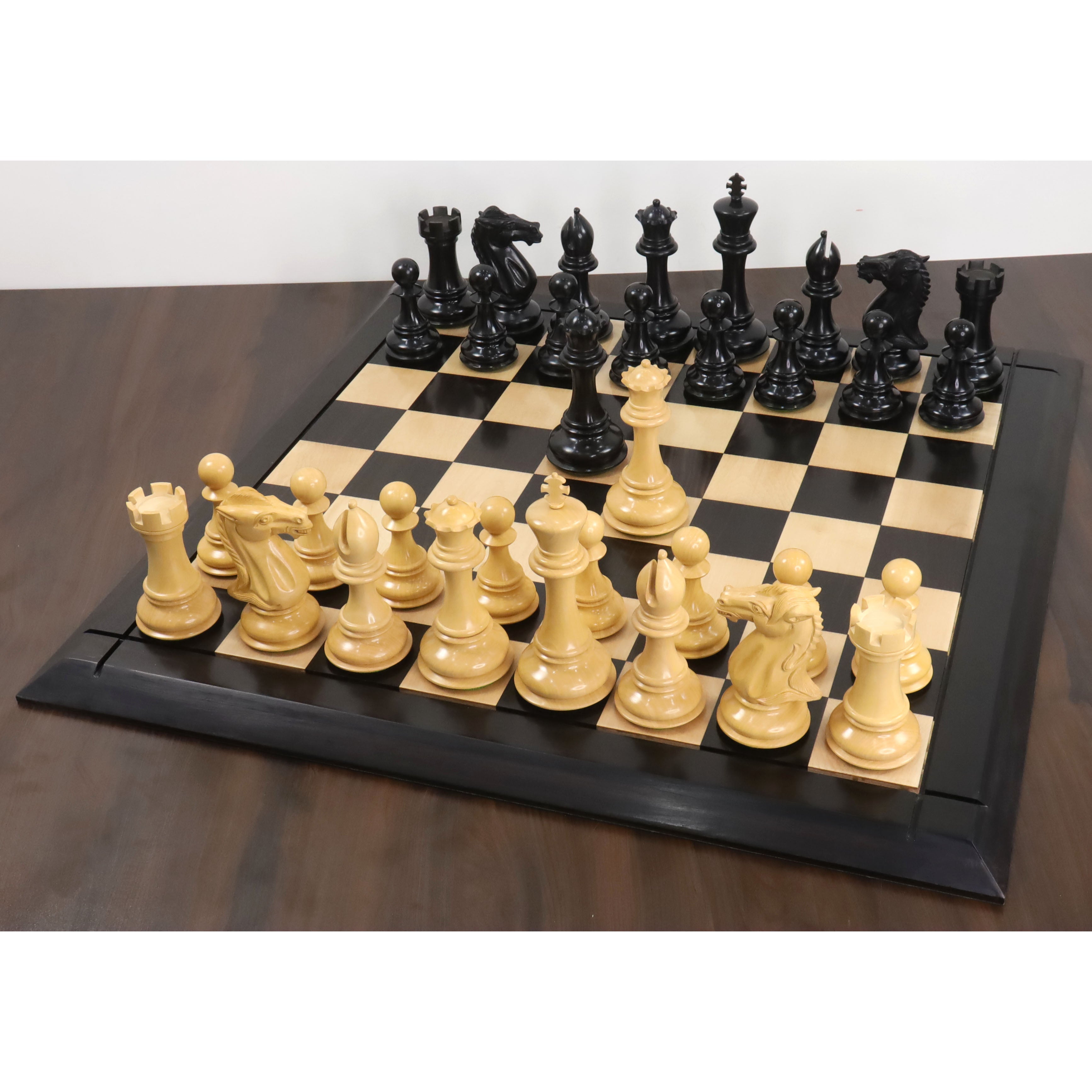 Mammoth Staunton chess pieces in ebony wood, 156mm king