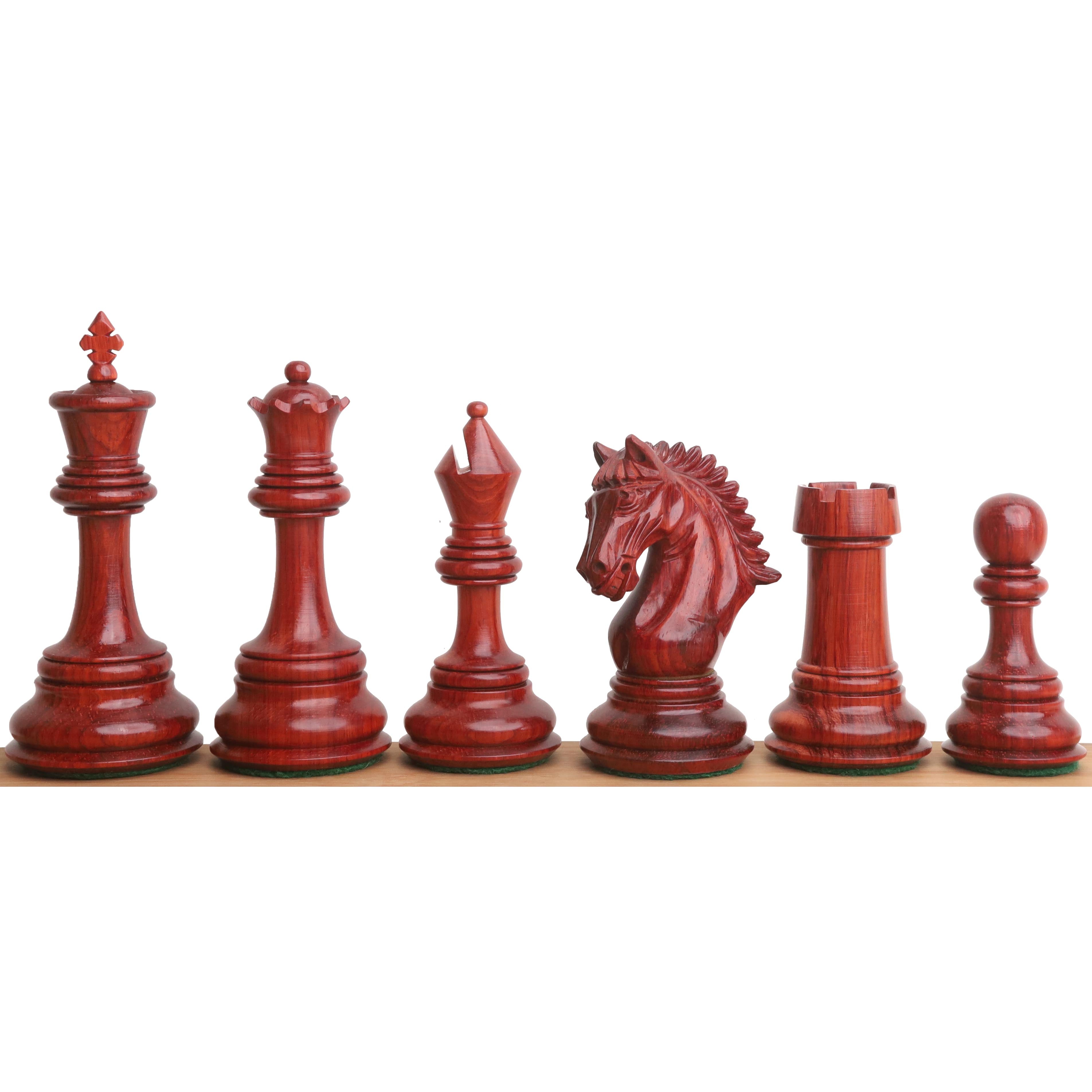 Tilted Knight Staunton chess pieces in bud rosewood, 109mm king
