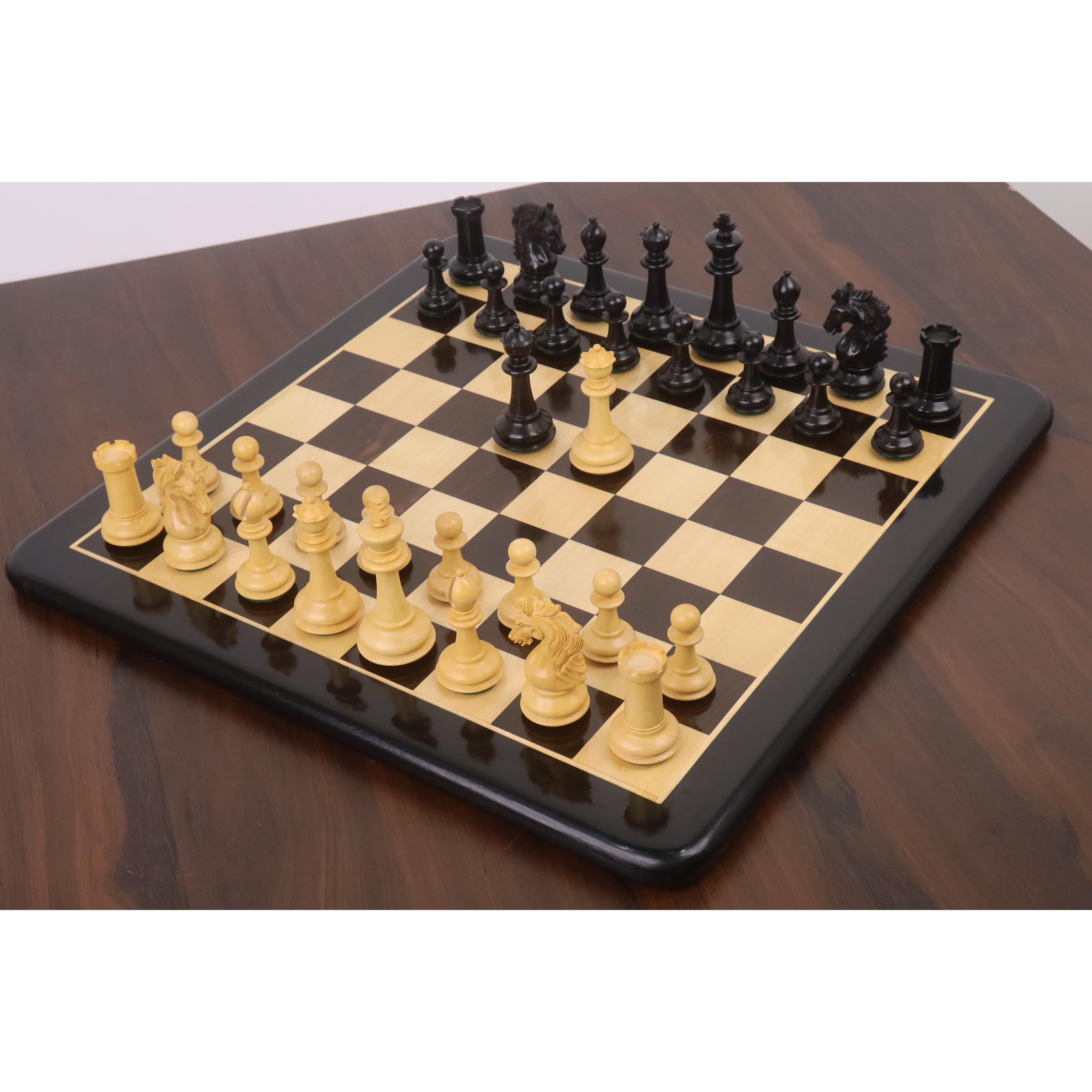 Ebony Wood and Boxwood chessmen, 100mm king