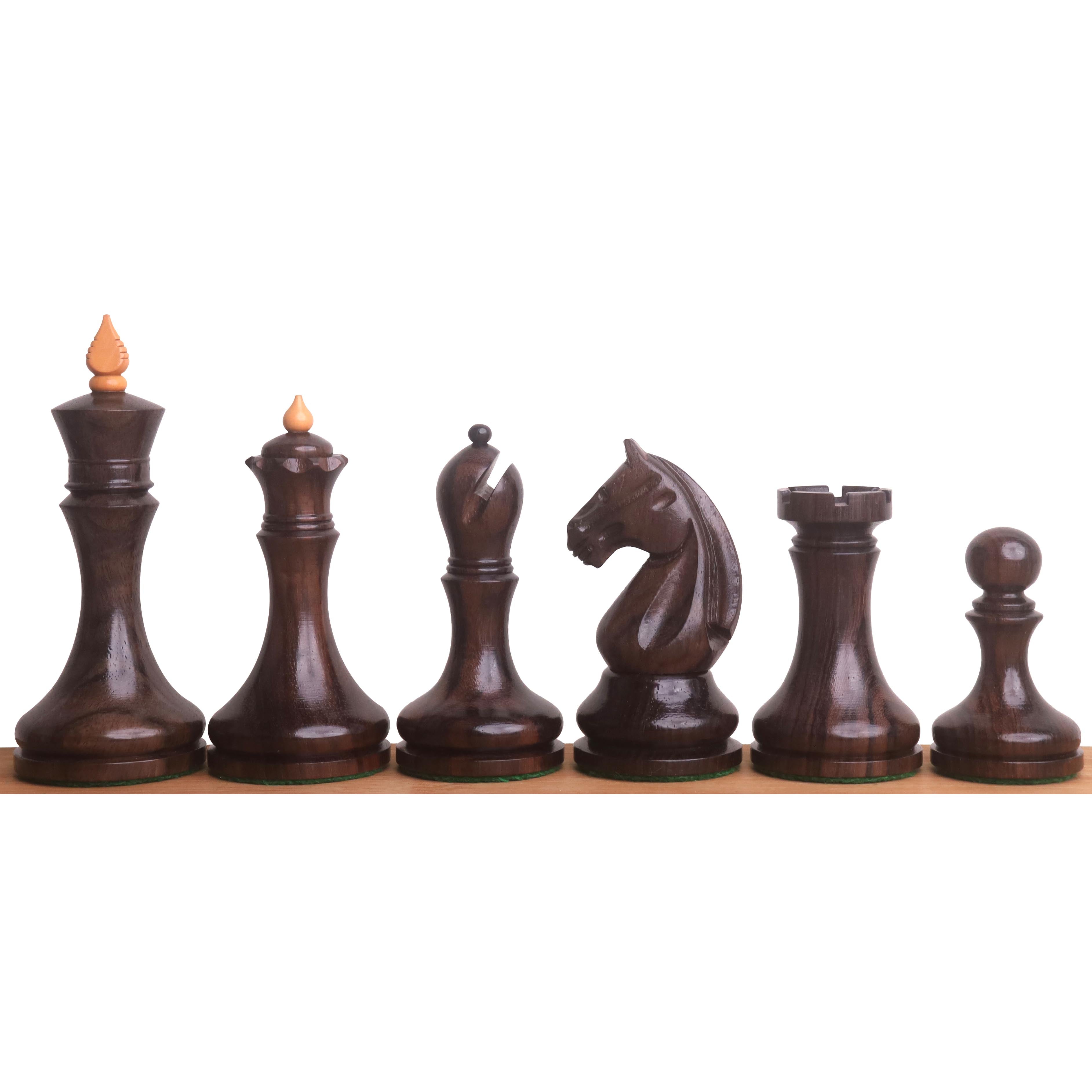 96mm king and matching chessmen in Rosewood and Antiqued Boxwood