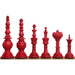 Turkish Tower Pre-Staunton chess pieces in crimson & white camel bone, 118mm king