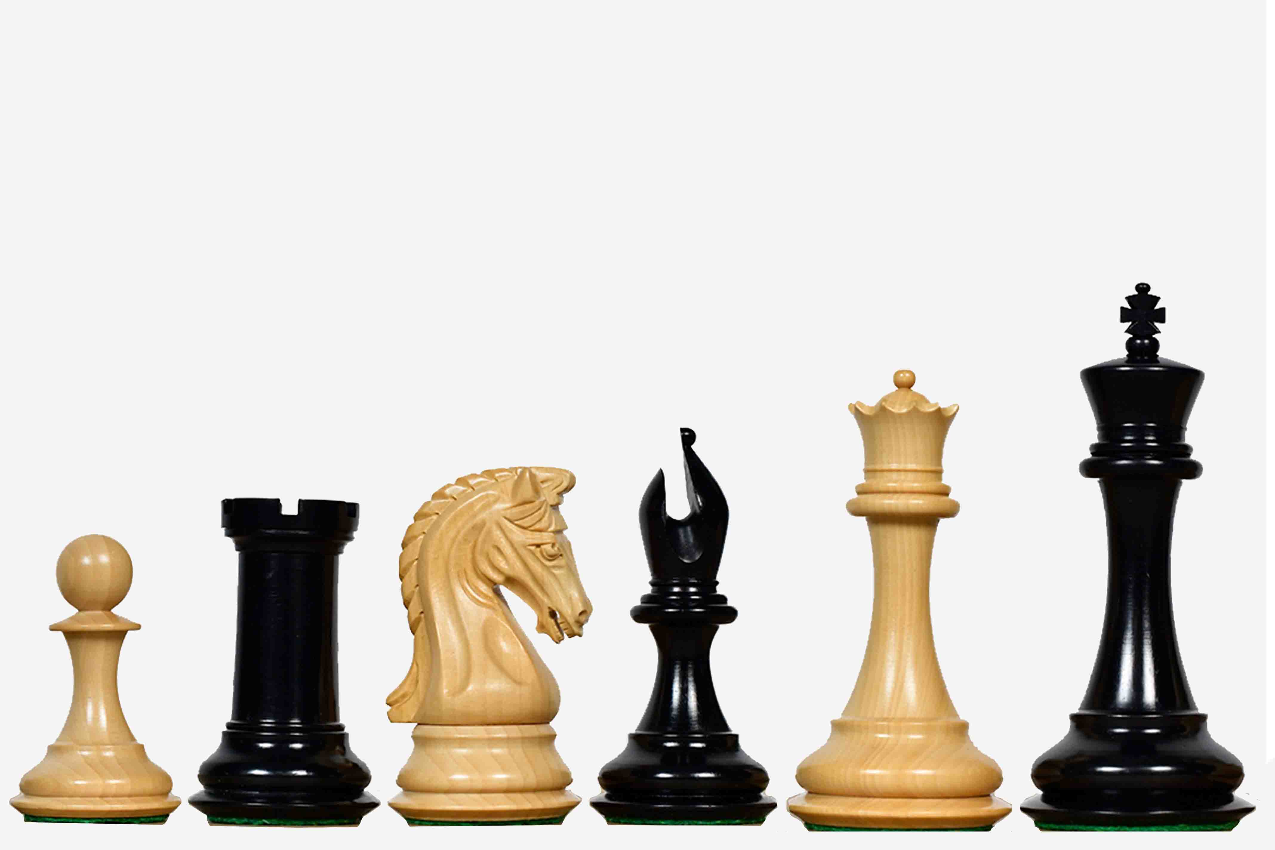 Luxury Imperial triple weighted ebony and boxwood chess pieces with a 112mm king