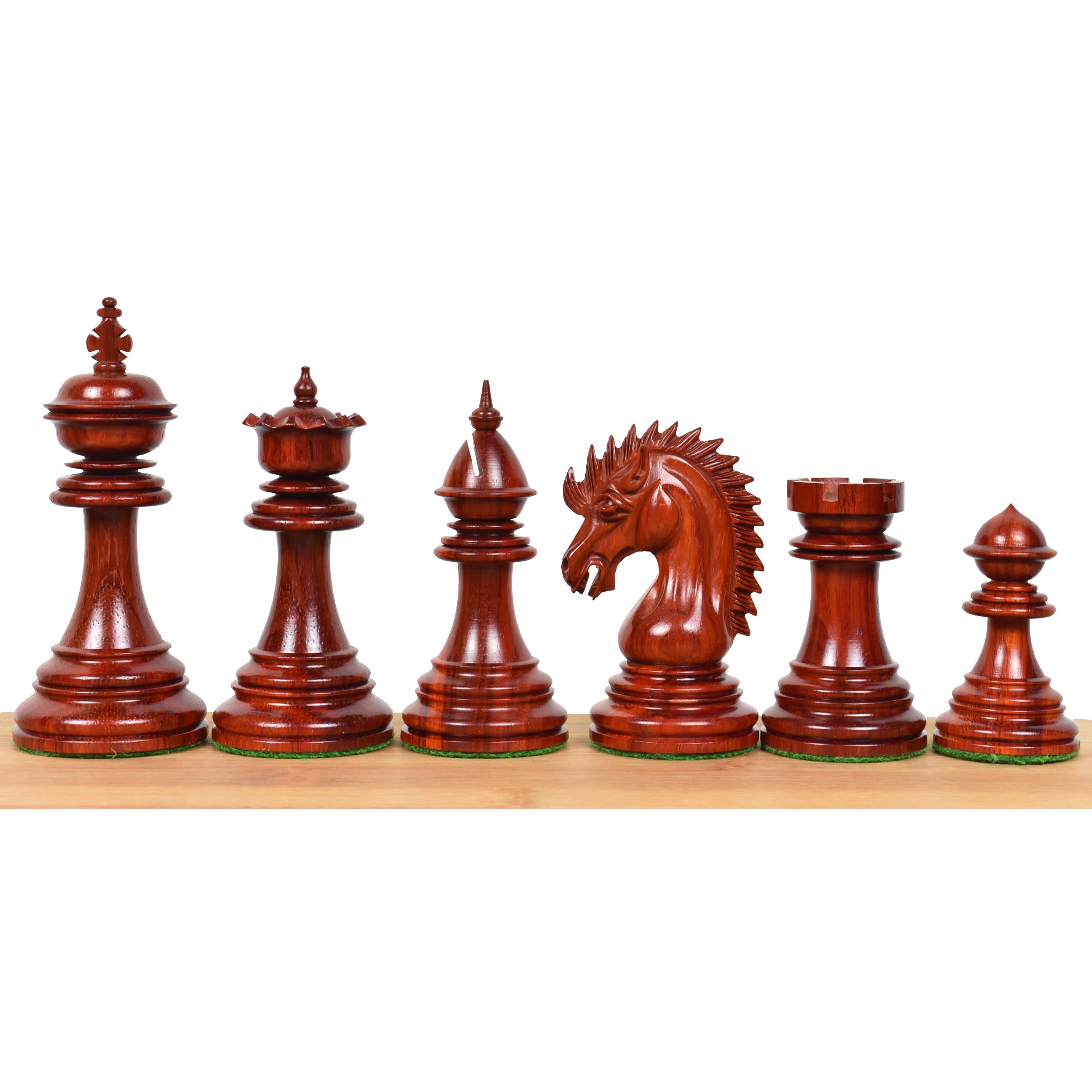 Bud rosewood Dragon Staunton pieces in rank order