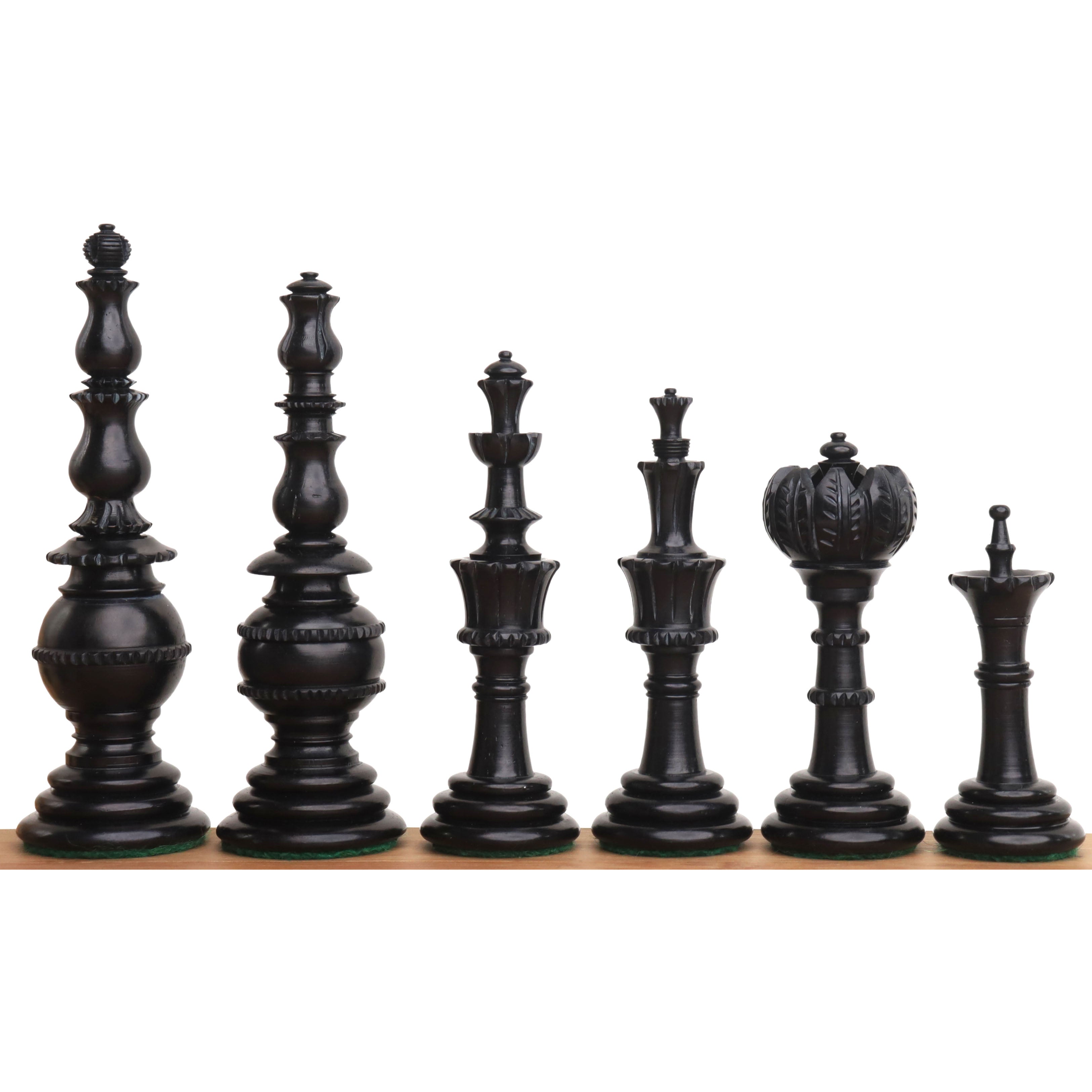 Turkish Tower Pre-Staunton chess pieces in black & white camel bone, 118mm king