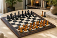 Sterling Chess Averbakh 1949 Moscow Championship chess set in ebonised and antiqued boxwood, 105mm king