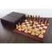 Tilted Knight Staunton chess pieces in bud rosewood, 109mm king