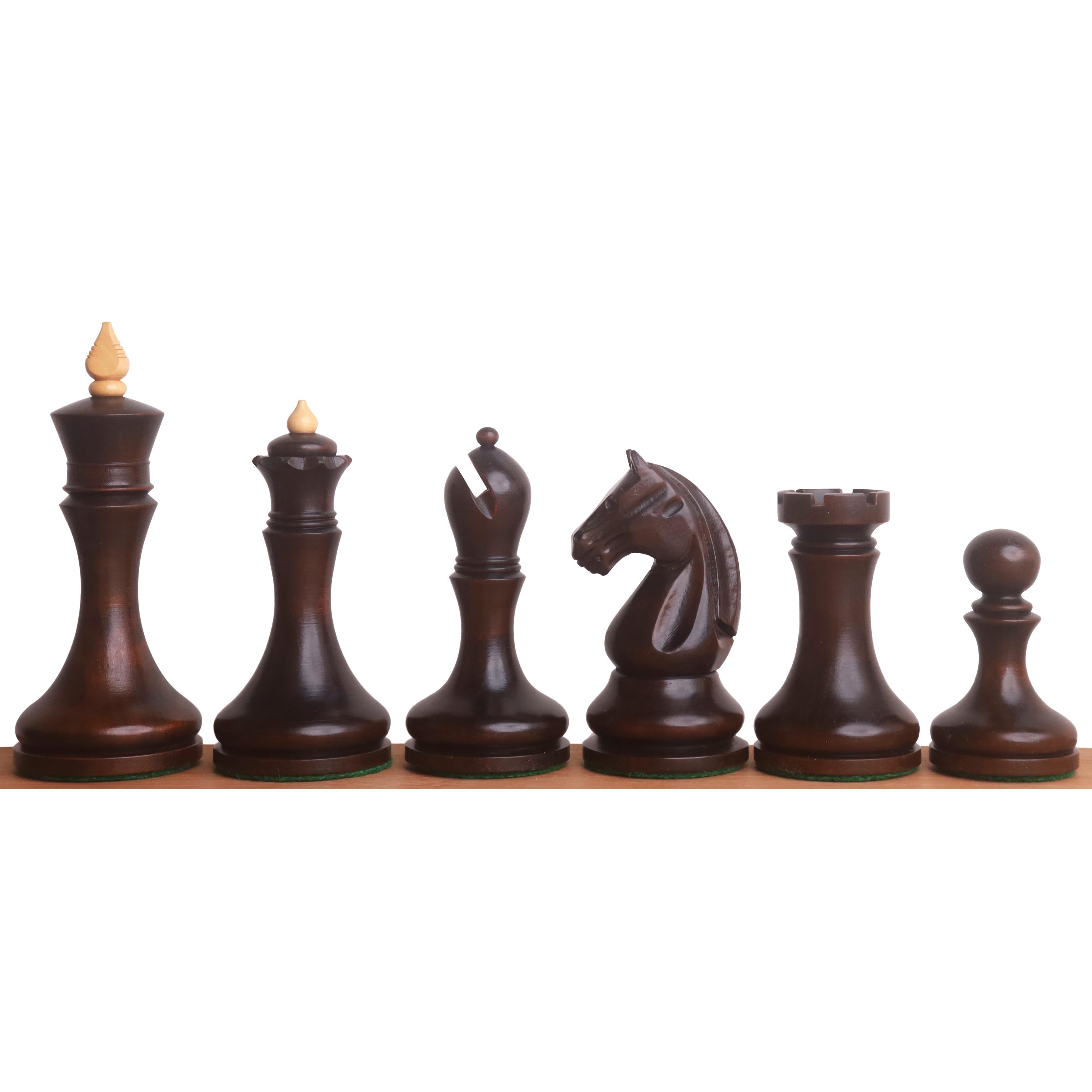 96mm king and matching chessmen in Mahogany Stained Boxwood and Boxwood