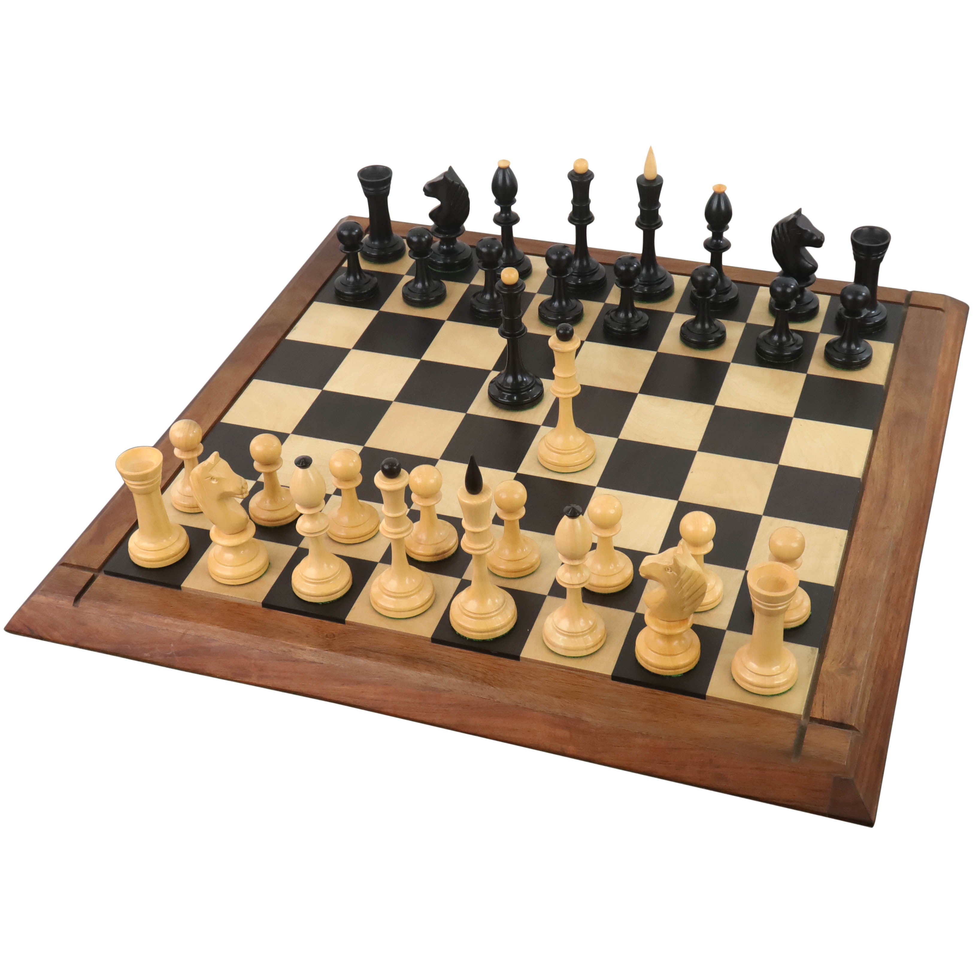 Ebonised Boxwood chessmen cut for 55 to 60mm squares