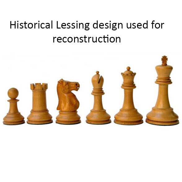 Ebony and Antiqued Boxwood chessmen cut for 55mm squares