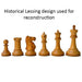 Ebony and Antiqued Boxwood chessmen cut for 55mm squares