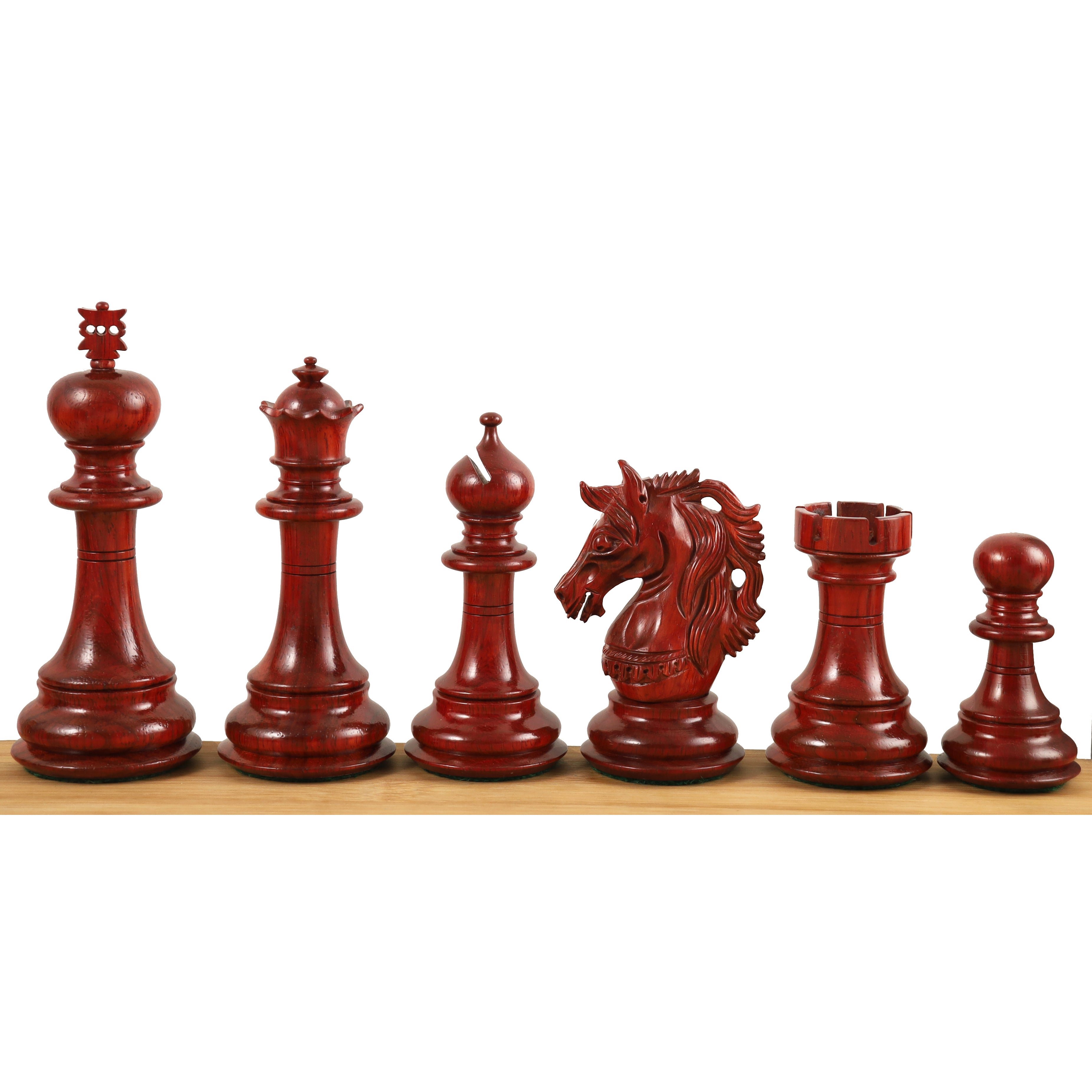Prestige Staunton chess pieces in bud rosewood, 118mm king