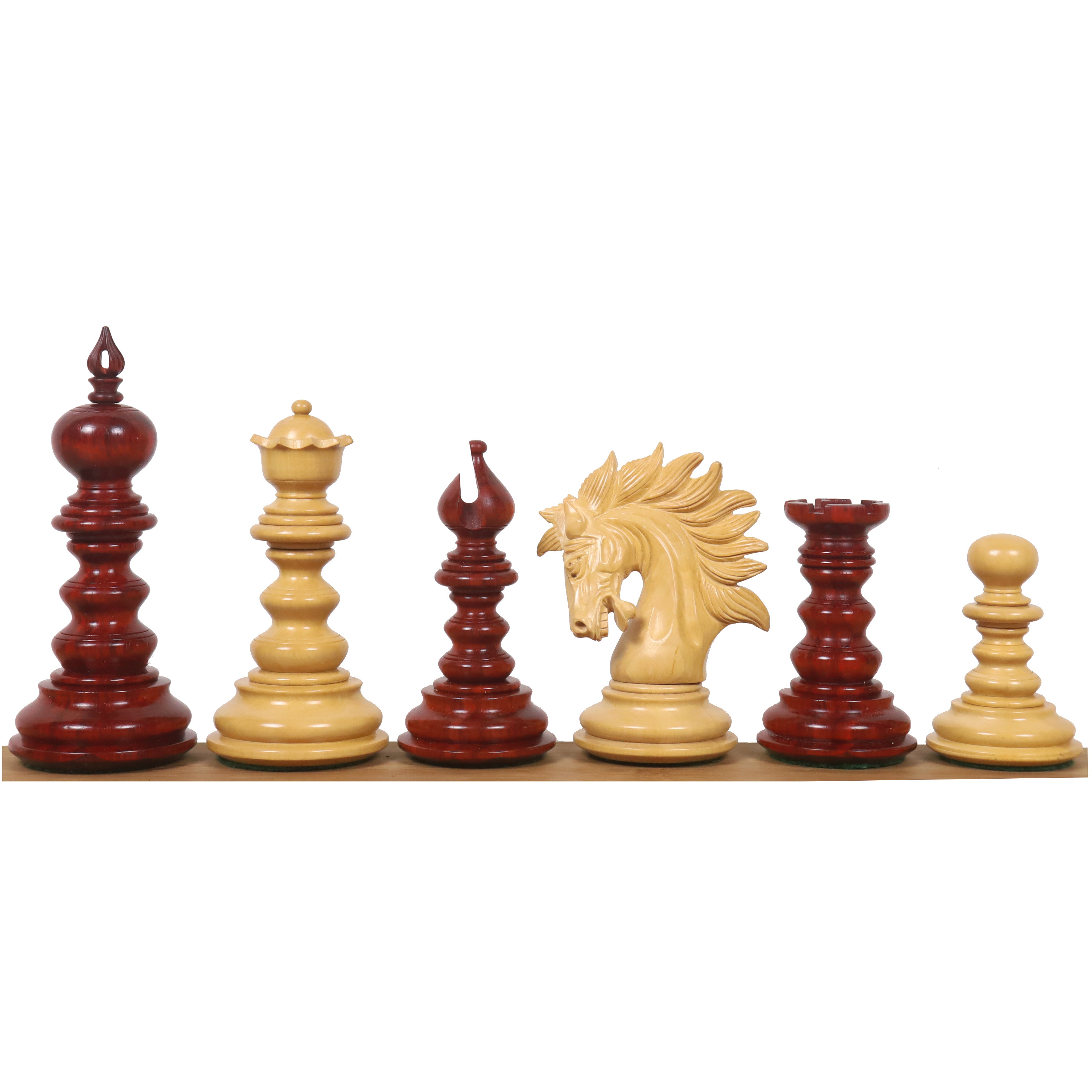 Bud Rosewood chessmen with a 108mm king