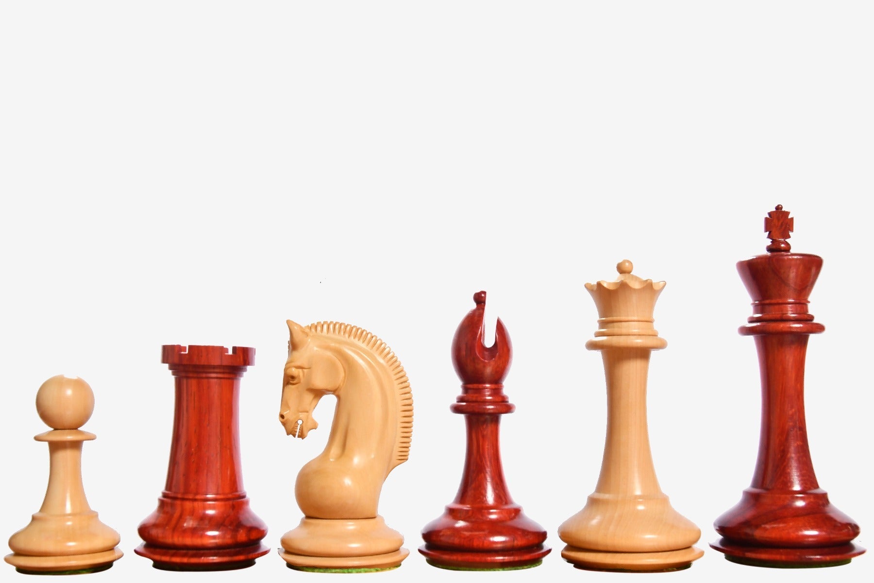 Sterling Chess Red Rum Luxury Staunton chess pieces in bud rosewood and boxwood, 112mm king