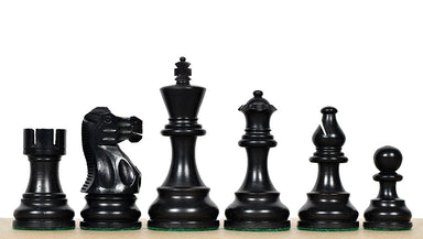 Smokey Staunton chess pieces, ebonised and natural boxwood, hand carved in India
