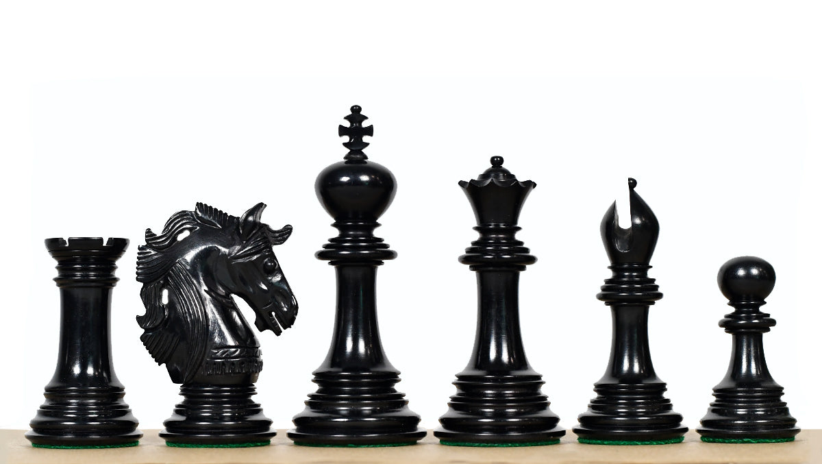 Crown Heritage Series Staunton chess pieces, ebony and natural boxwood, hand carved in India
