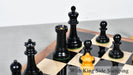 Full 34 piece Richard Whitty Antique chess pieces in genuine ebony and antiqued boxwood, Sterling Chess Australia