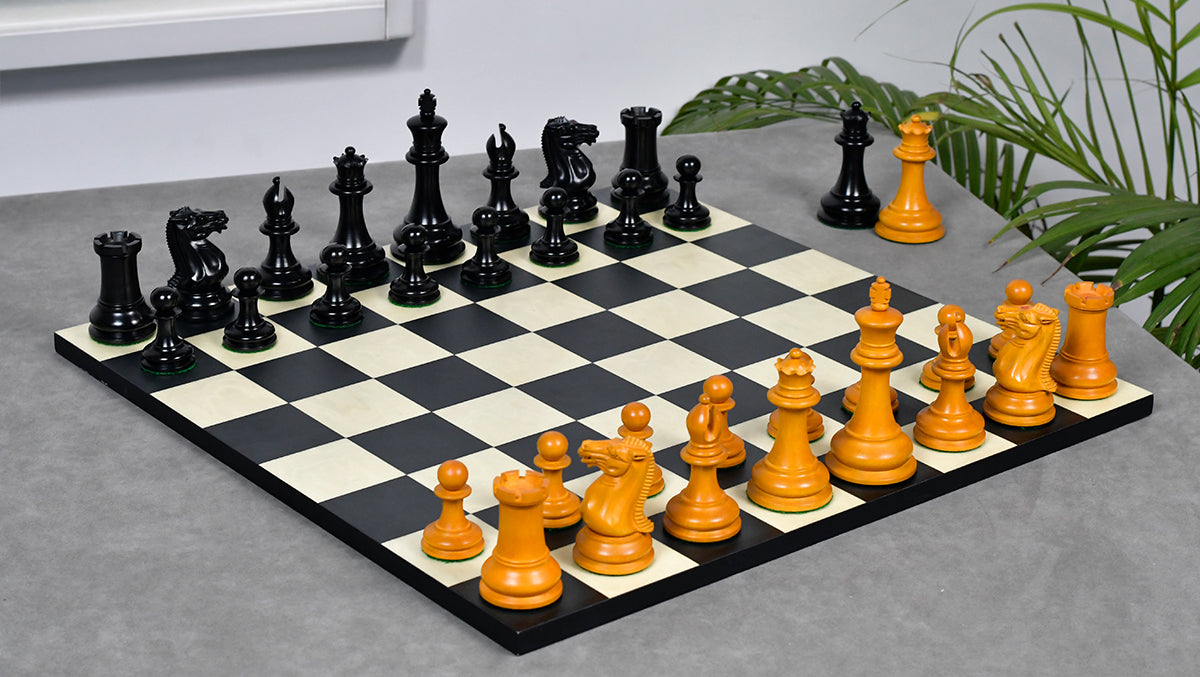 Knight carving detail on the 1849 Original Staunton chess pieces in ebony and antiqued boxwood