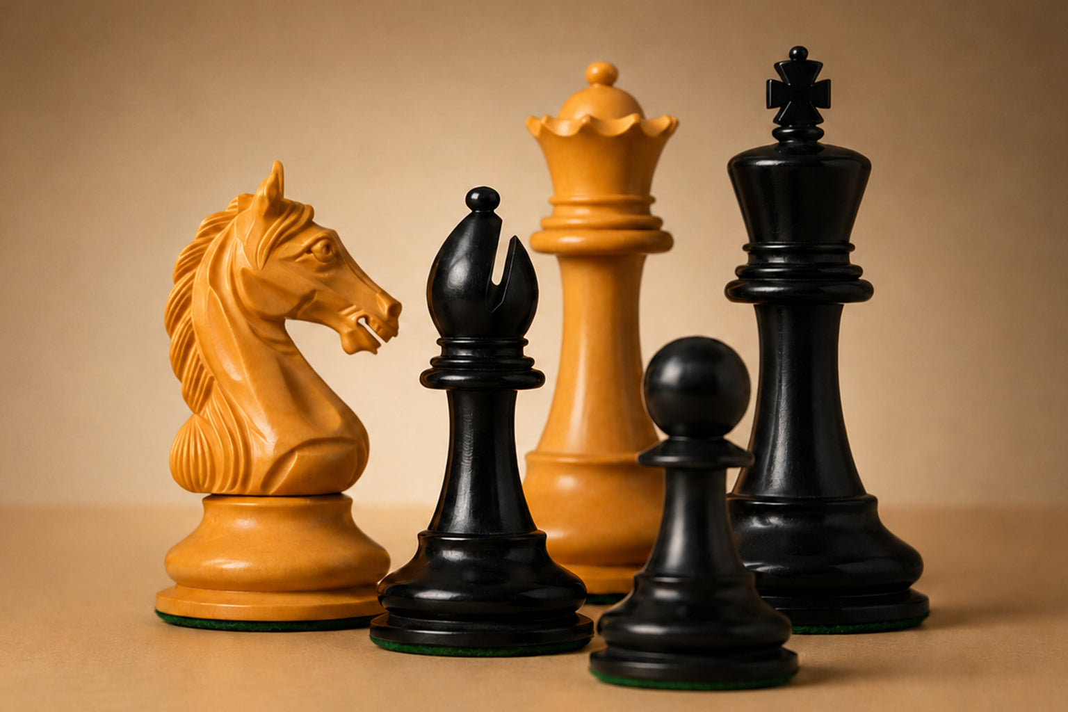 Knight carving detail on the Ancient Indian Warrior Staunton chess pieces in genuine ebony and antiqued boxwood
