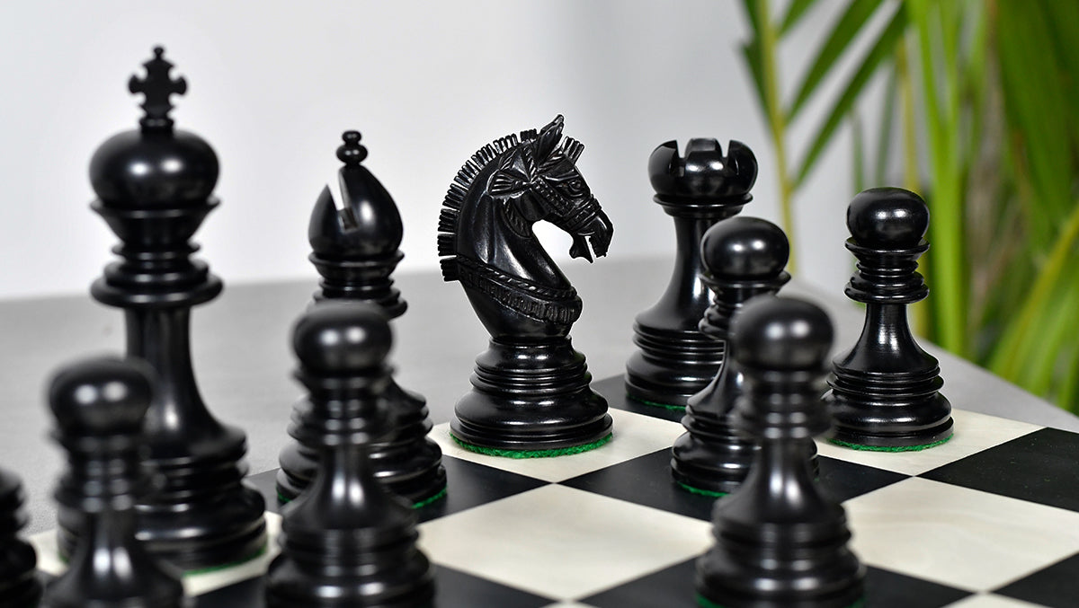 Knight carving detail on the Indian Chetak II chess pieces in genuine ebony and boxwood