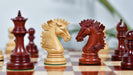 Knight carving detail on the Indian American Luxury chess pieces in bud rosewood and boxwood