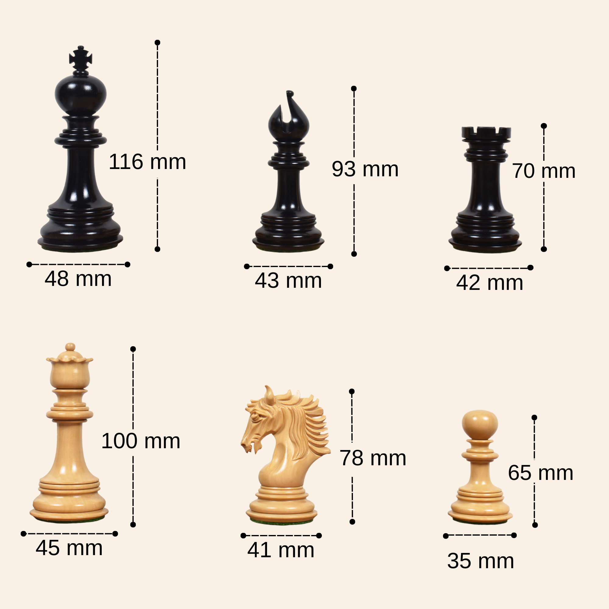 Arthur Staunton chess pieces in ebony, 116mm king