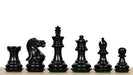 Handcarved Staunton chess pieces in ebonised and natural boxwood, 66mm king
