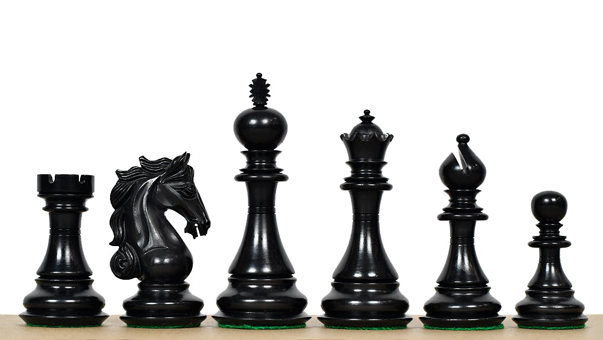 Shera Series Staunton V2.0 chess pieces in ebonised, 115mm king