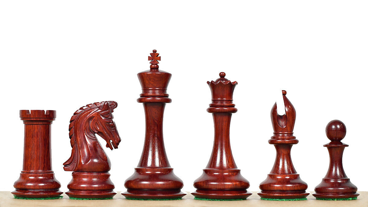 Bud rosewood and natural boxwood Imperial chess pieces with a 112mm king