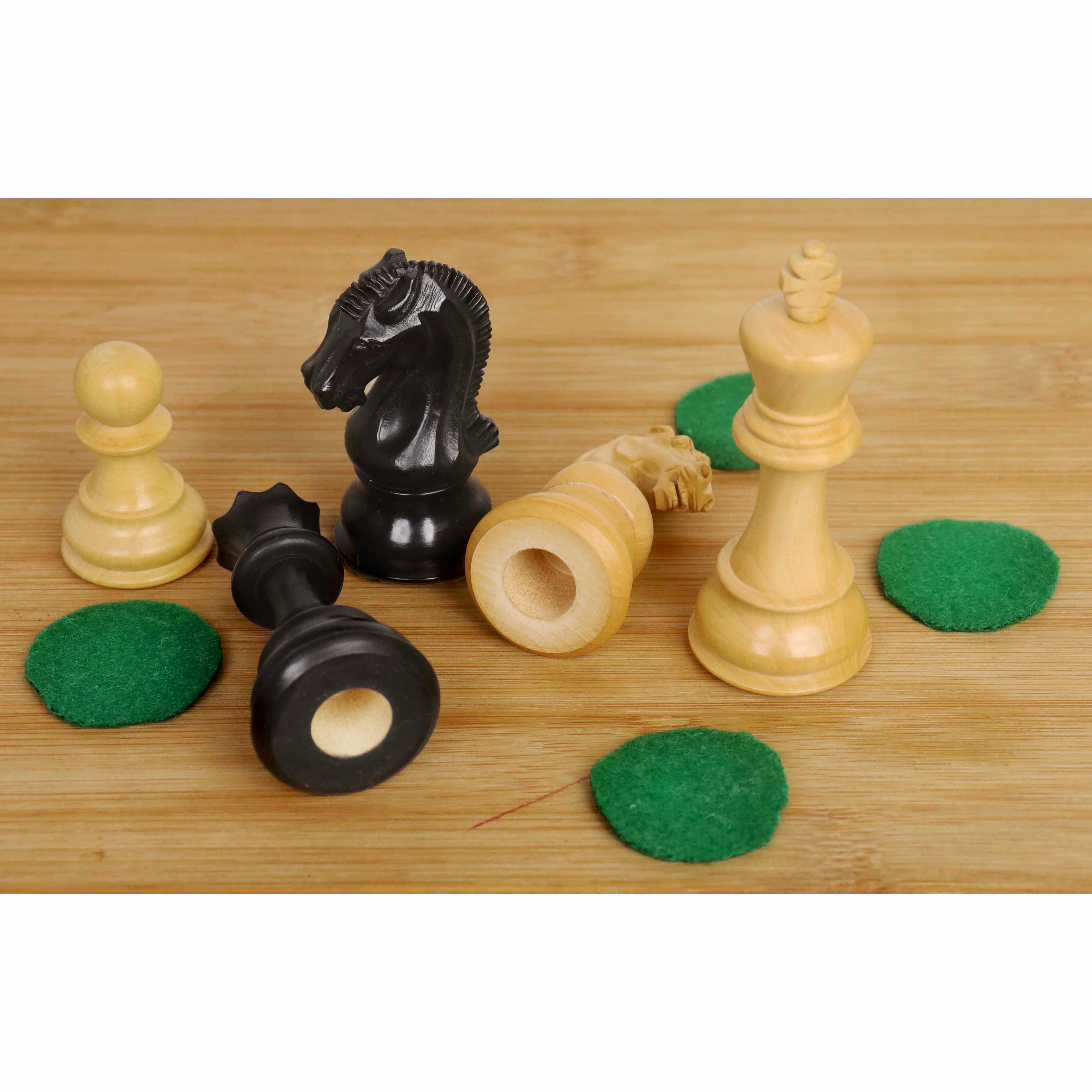 77mm king and matching chessmen in Ebonised Boxwood and Boxwood