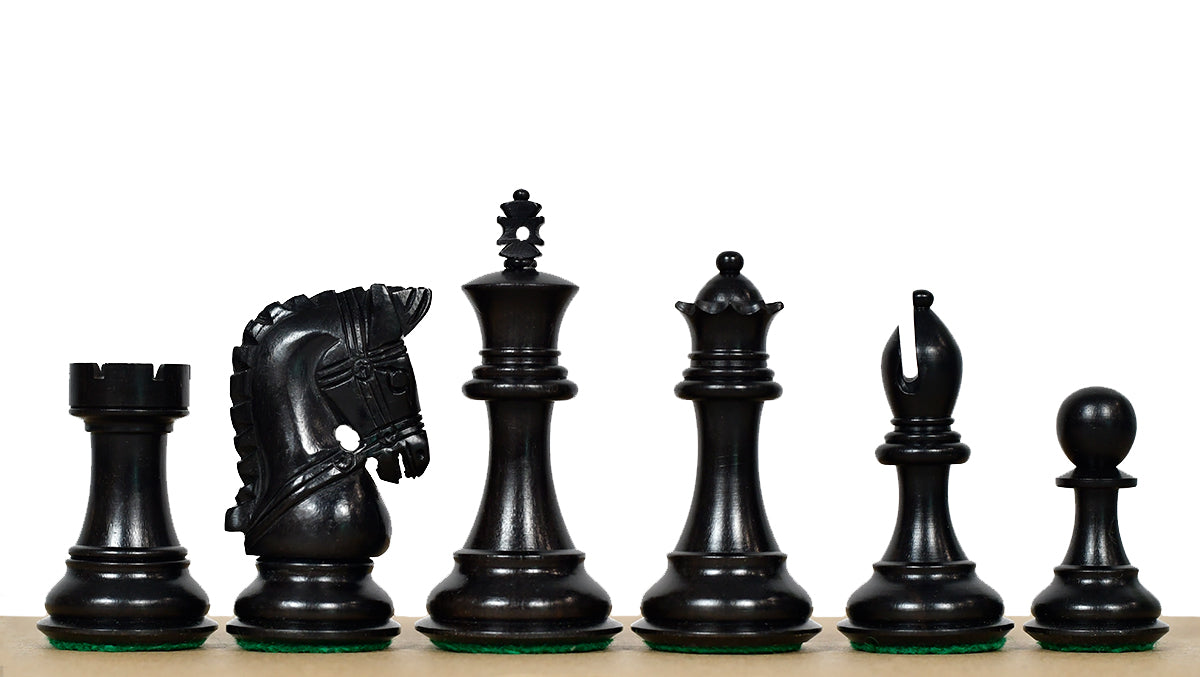 Ebony Bridle Staunton chess pieces, genuine ebony and boxwood, hand carved in India