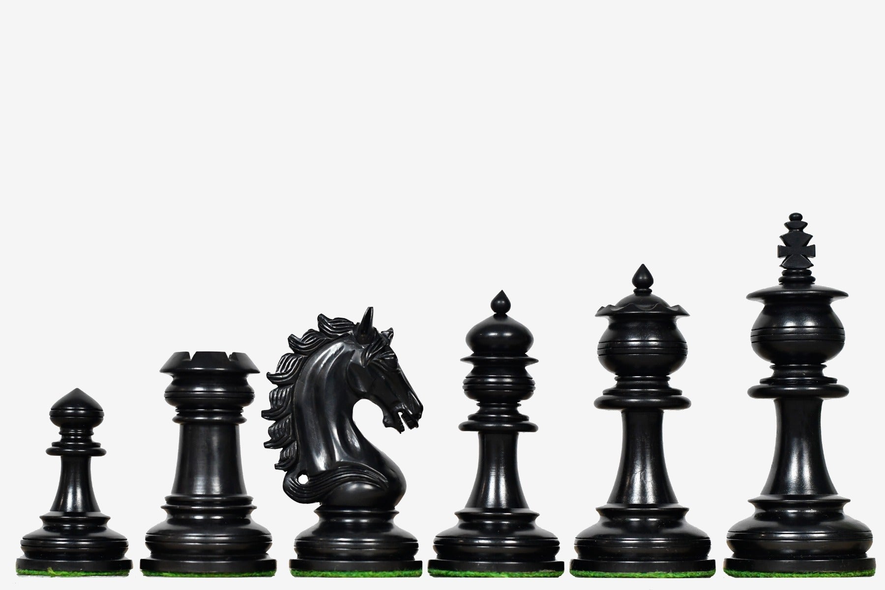 Artisan Knight Staunton chess pieces, ebony and natural boxwood, hand carved in India