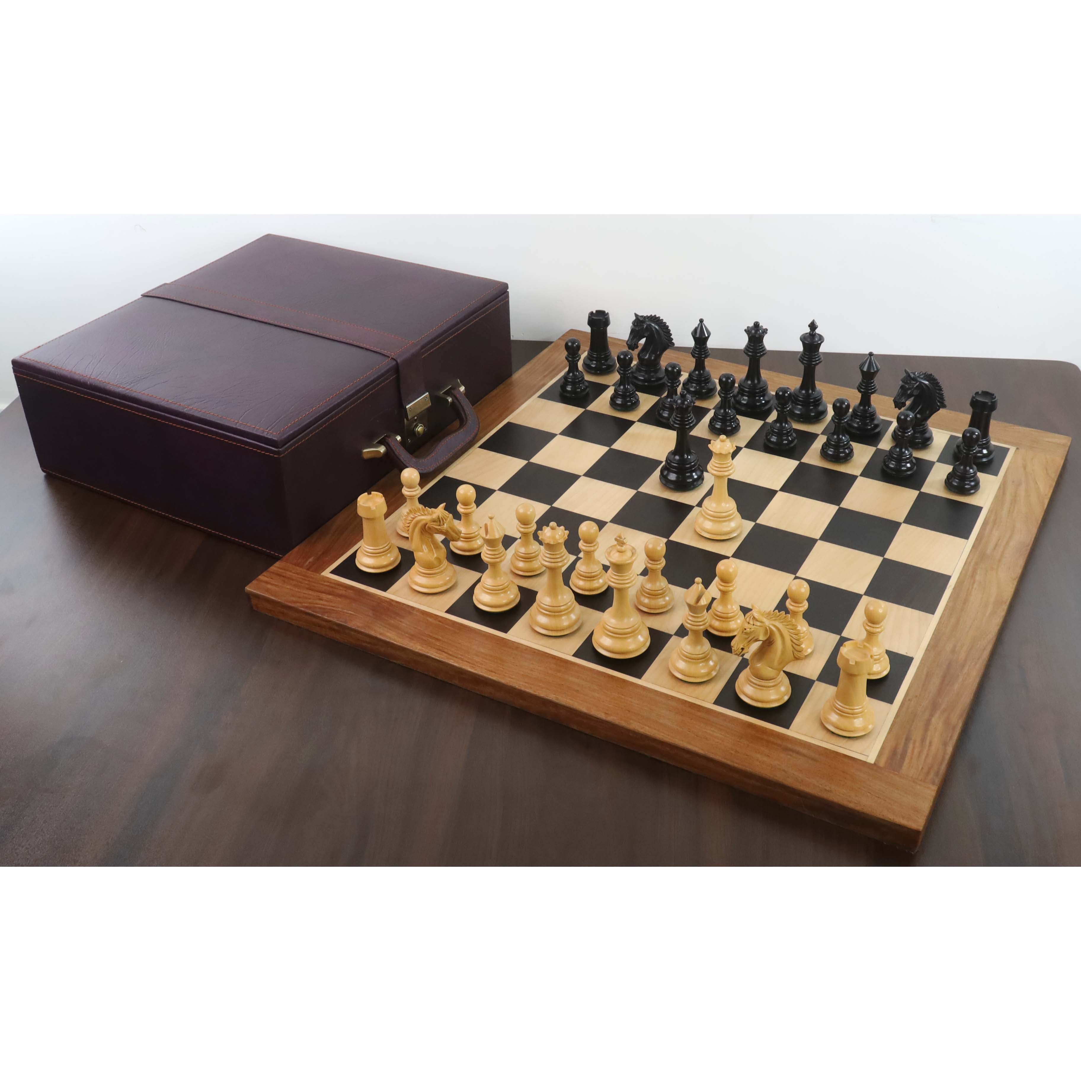 Tilted Knight Staunton chess pieces in ebony wood, 109mm king