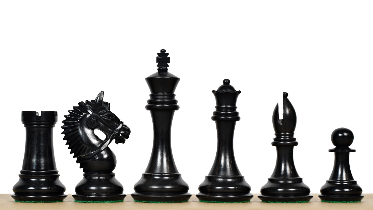 American Bridle chess pieces, ebony and boxwood, hand carved in India