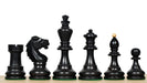1950s Bohemia German chess pieces, ebonised and natural boxwood, hand carved in India